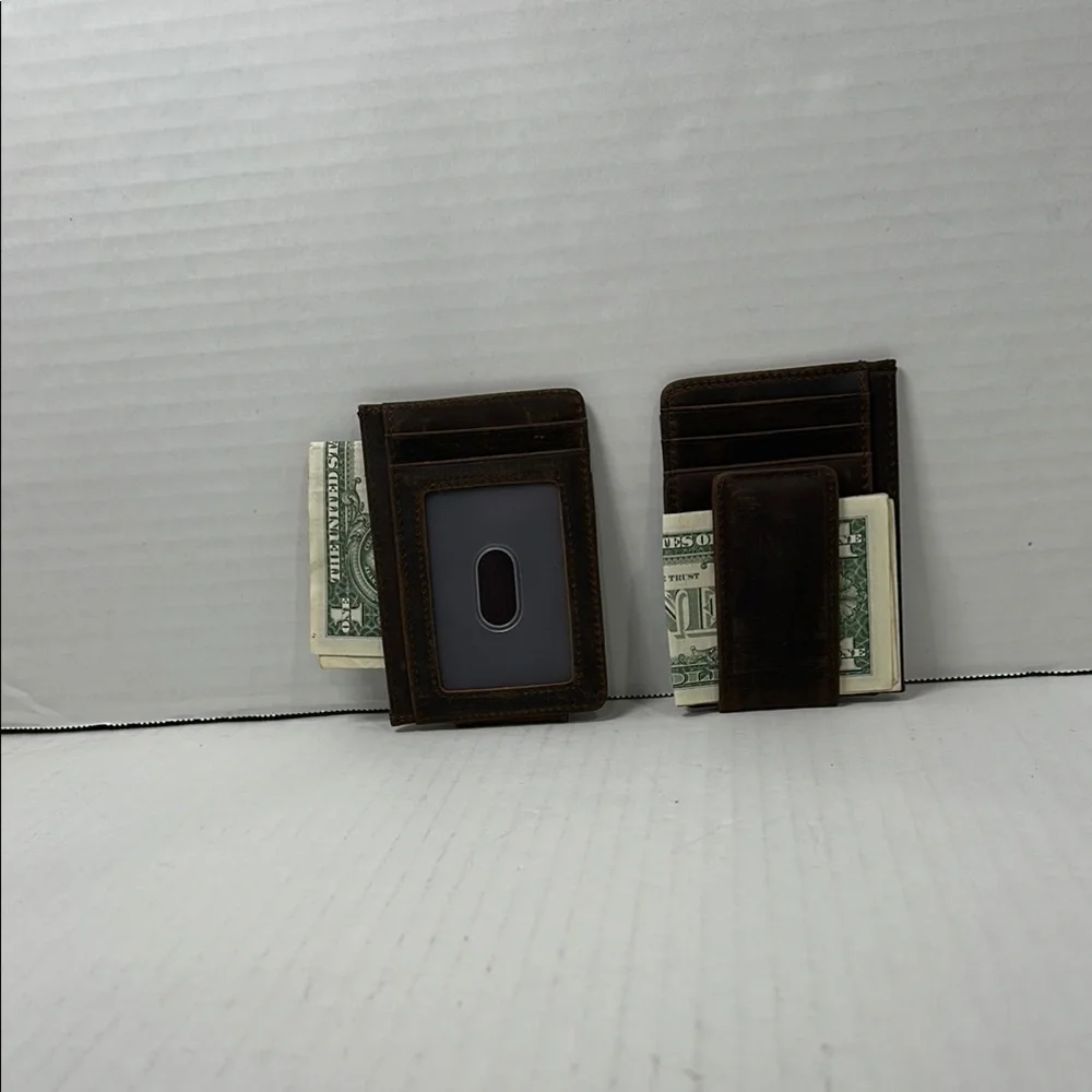 Dark/Brown Leather Card Holder Wallet magnetic/ money clip